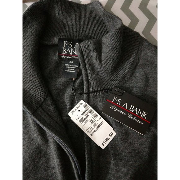 NEW JOS A BANK Signature Collection 1/4 Zip GRAY LS Pima Cotton Sweater XXL US - Picture 6 of 9